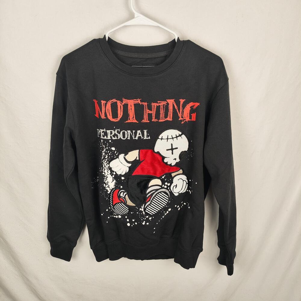 Focus Sweatshirt Mens Small Black Nothing Personal Skull Graphic Fleece Pullover